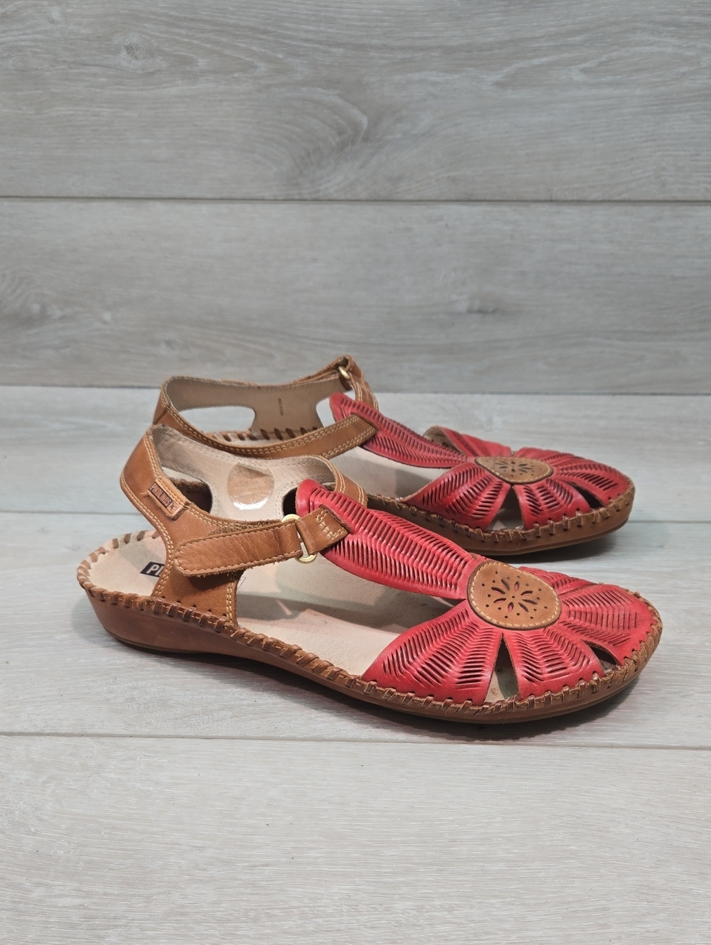 Pikolinos Women Puerto Vallarta scarlet Leather Sandals Clog Shoes Sz 39/8.5